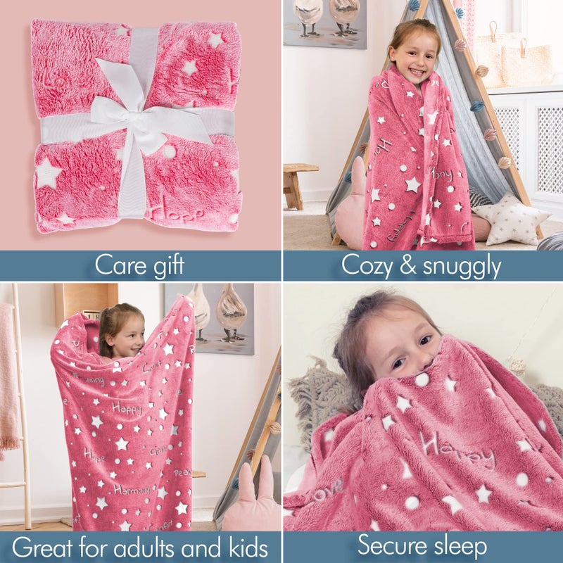 LIDERSTAR Glow in The Dark Throw Blanket, Super Soft Fuzzy Plush Fleece, Decorated with Stars and Words of Encouragement, Birthday Gift for Girls Kids Women Teens Grandkids Toddlers, Pink, 50" x 60" - Image 5